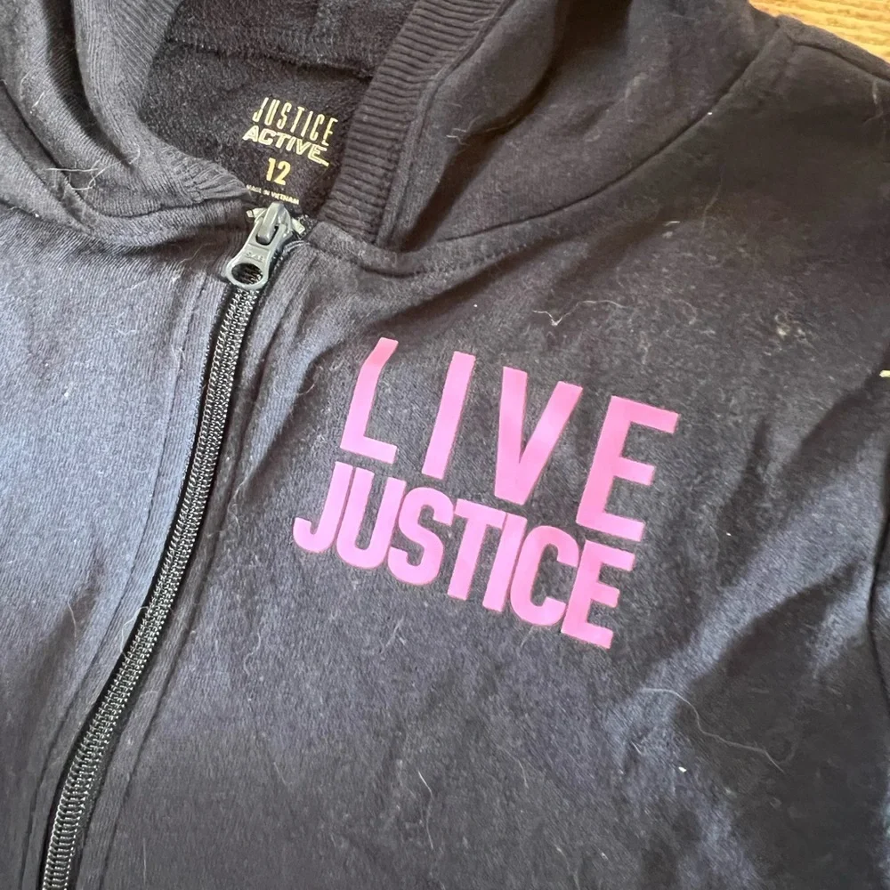 Justice girls navy crop Hoodie with Pink Logo